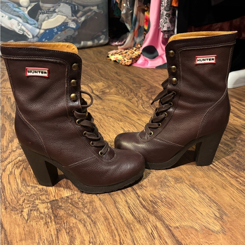 Hunter Women's Dark Brown Heeled Boots